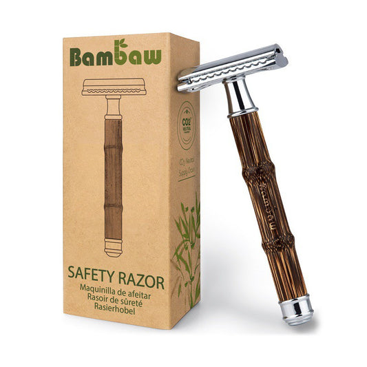 Bambaw Wielorazowa maszynka do golenia na żyletki z bambusowym uchwytem Srebrna Slim Silver